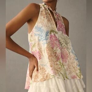 EUC Anthropologie Pilcro Tavi Floral Linen Swing Style Top Blouse Shirt SMALL